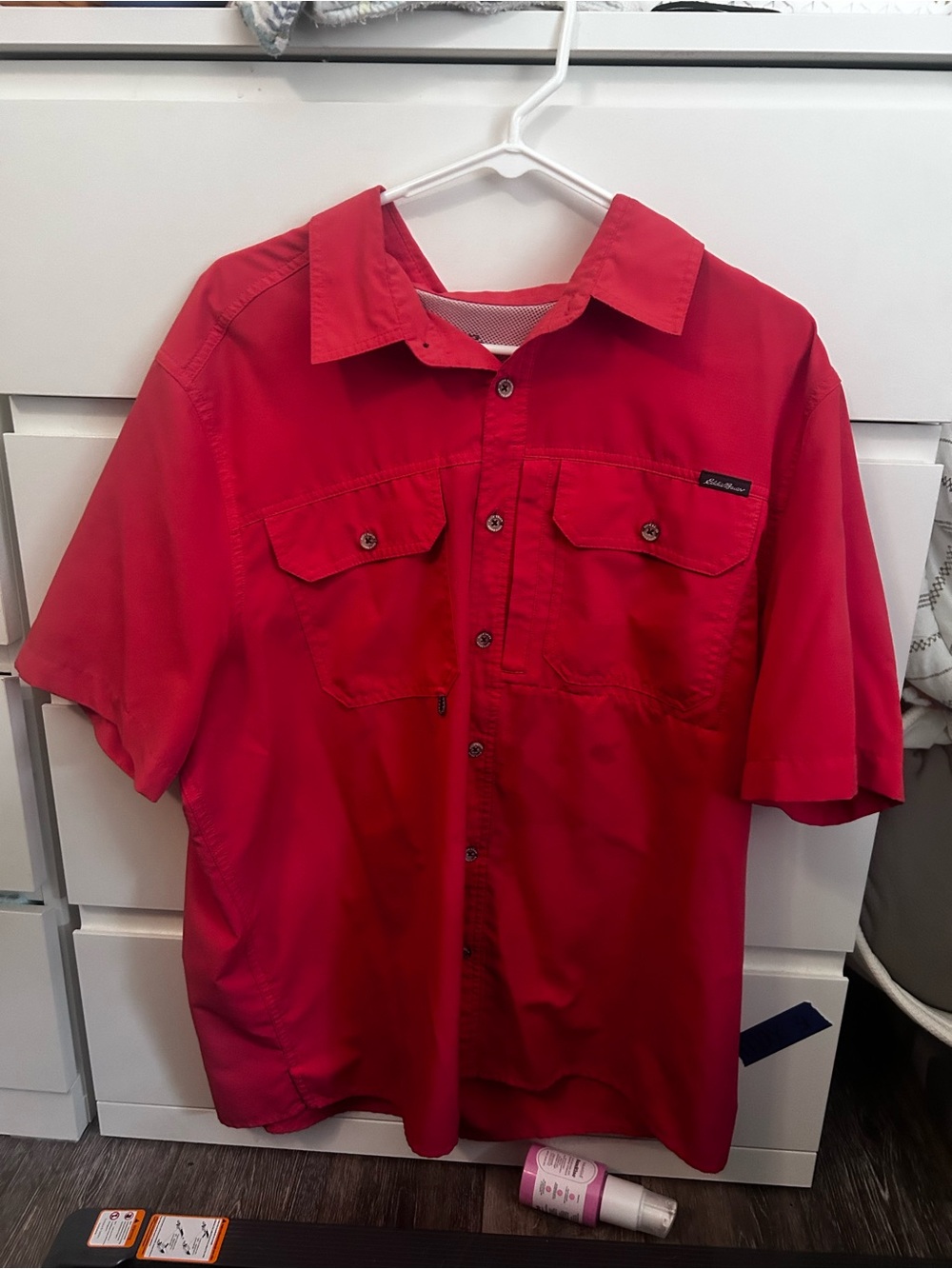 Eddie Bauer Red Short-Sleeve Button-Down Shirt